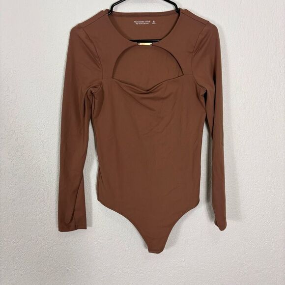 Abercrombie & Fitch Tops - Abercrombie & Fitch Brown Cutout Front Long Sleeve Thong Bodysuit